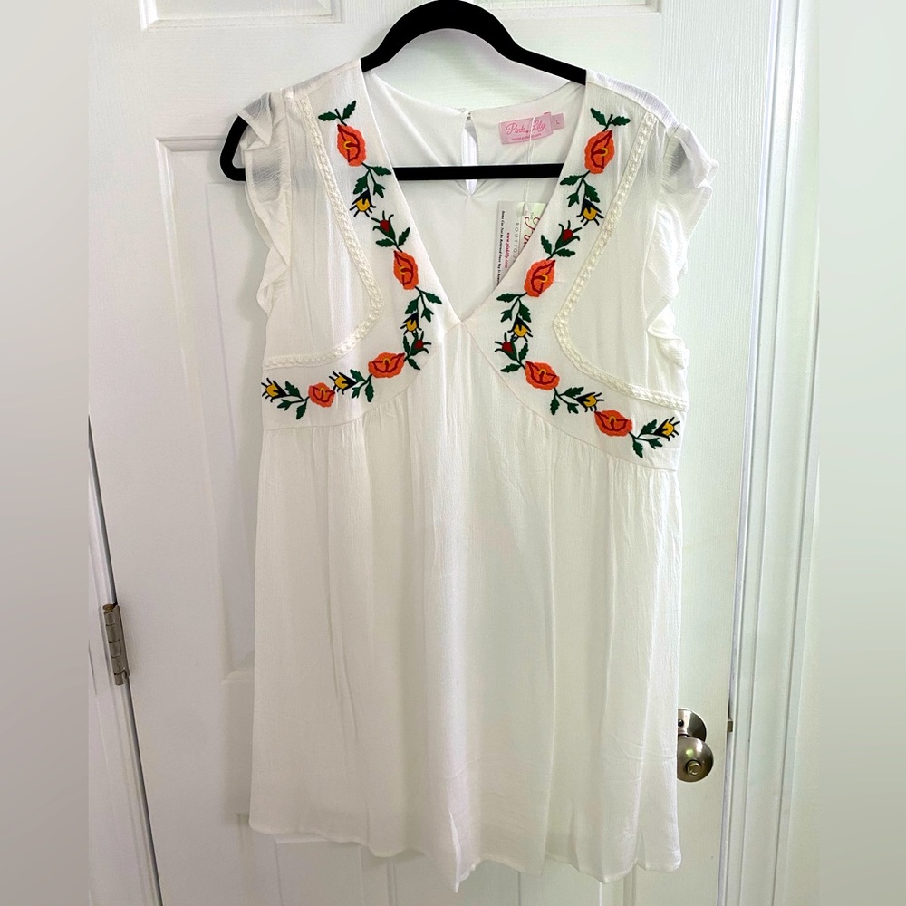 NWT White dress with Floral Embroidery